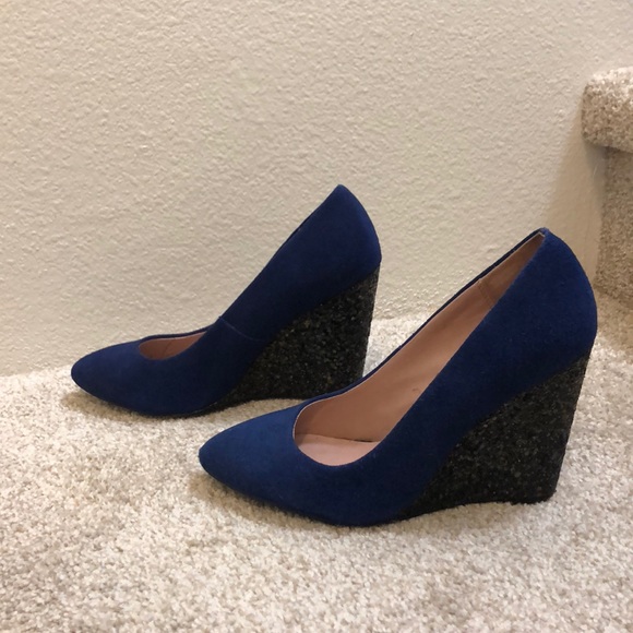 blue suede wedges